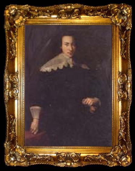 framed  unknow artist Portrait of a man,Three-quarter length,wearing black and holding a glove in his left hand, ta009-2